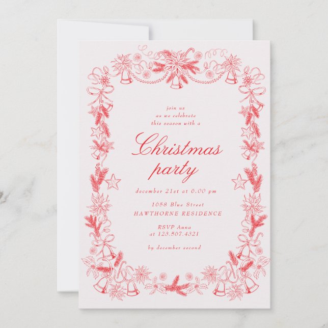 Vintages Weihnachts-Party Einladung (Vorderseite)