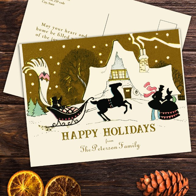 Vintages Weihnachts-Party Winterlandschaft Feiertagspostkarte (Von Creator hochgeladen)