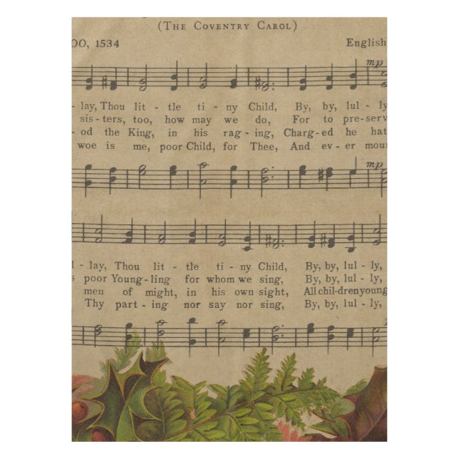 Vintages Weihnachtscarol-Musik-Blatt Tischdecke (Vorderseite)