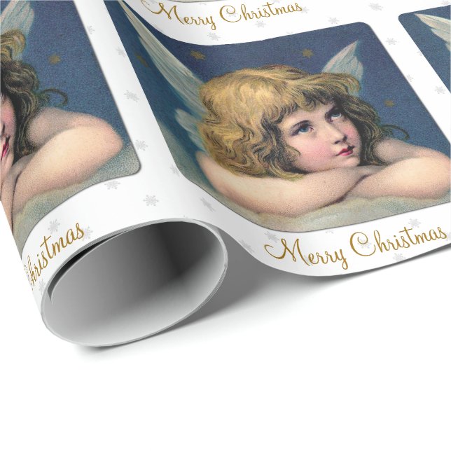 Vintages Weihnachtsengels-Kind und Schneeflocken Geschenkpapier (Rolleneckpunkt)