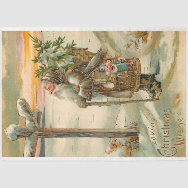 Vintages Weihnachtsfest im Schnee Seidenpapier (Vorderseite)