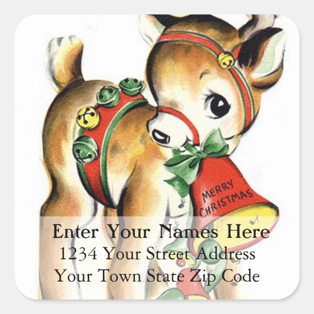 Vintages Weihnachtskartenteam Quadratischer Aufkleber (Vorderseite)