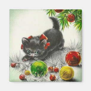 Vintages Weihnachtskätzchen Magnet