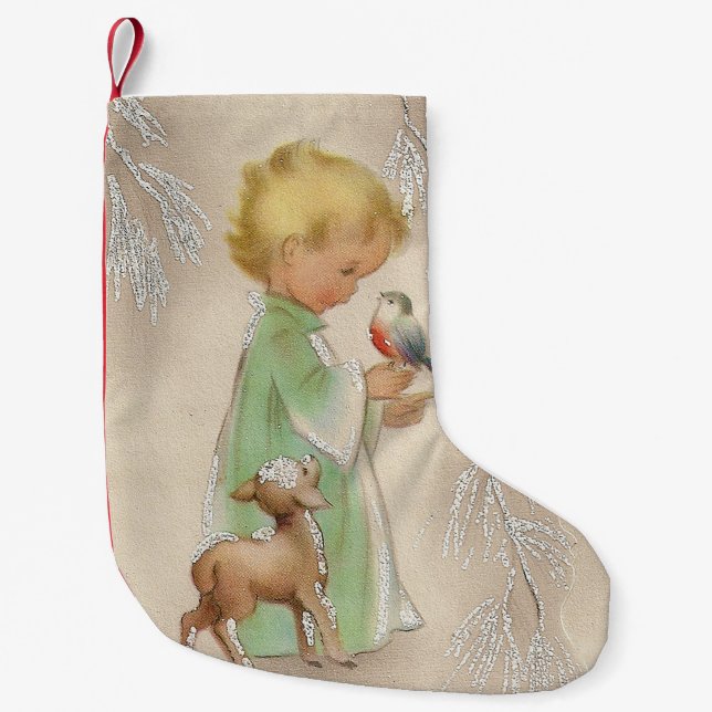 Vintages Weihnachtskinderretro Dekor-Strumpf Kleiner Weihnachtsstrumpf (Vorderseite)