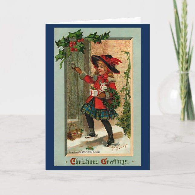 Vintages Weihnachtsmädchen der 40er Jahre Karte (Vorderseite)