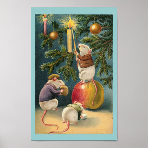 Vintages Weihnachtsmäuseplakat Poster