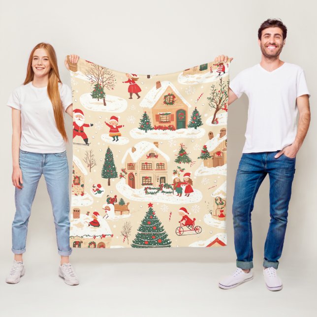 Vintages Weihnachtsmuster aus Holz (19) Fleecedecke (Beispiel)