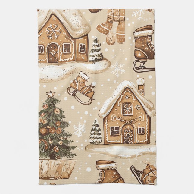 Vintages Weihnachtsmuster aus Holz (3) Geschirrtuch (Vertikal)