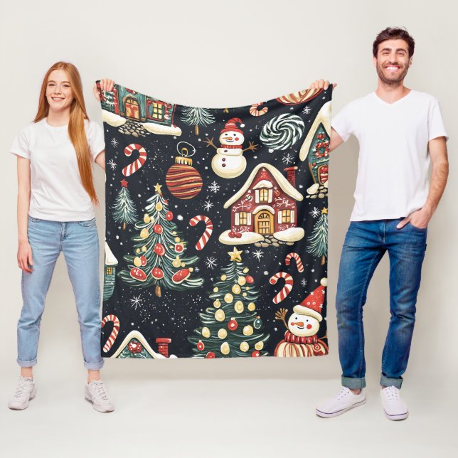 Vintages Weihnachtsmuster aus Holz (5) Fleecedecke (Beispiel)