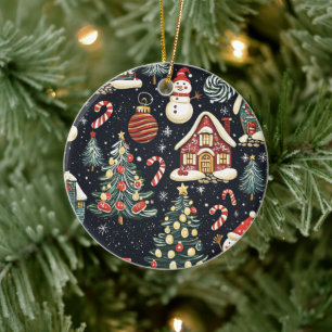Vintages Weihnachtsmuster aus Holz (5) Keramik Ornament