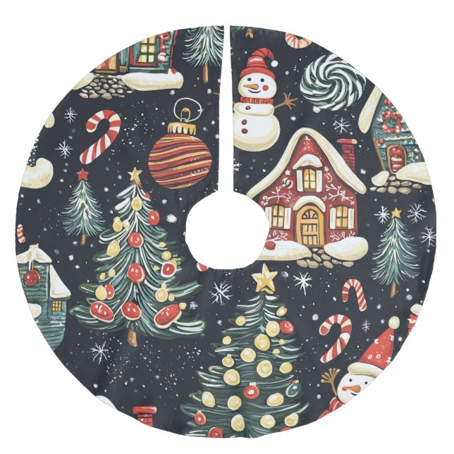 Vintages Weihnachtsmuster aus Holz (5) Polyester Weihnachtsbaumdecke (Vorderseite)