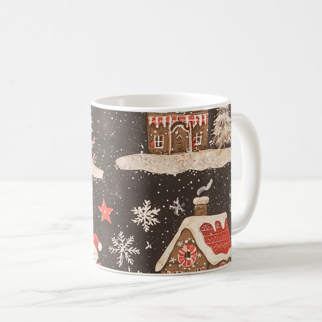 Vintages Weihnachtsmuster aus Holz (6) Kaffeetasse (VorderseiteRechts)