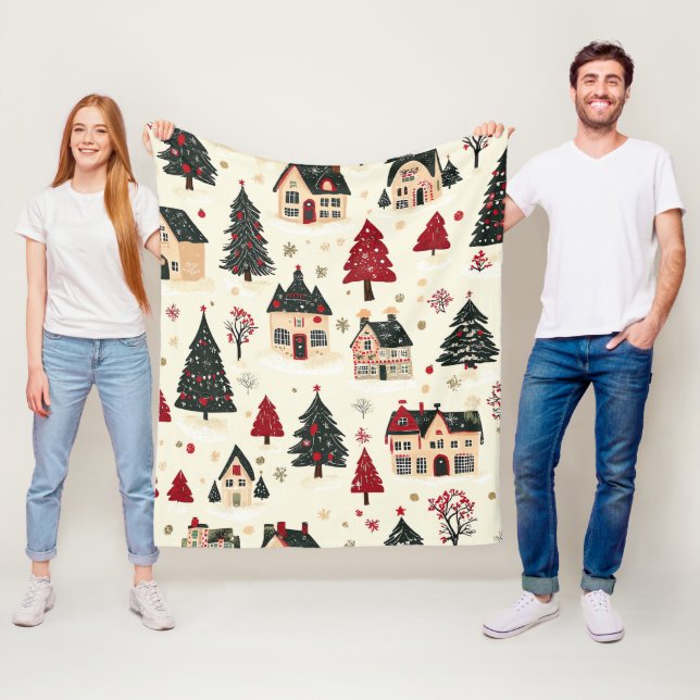 Vintages Weihnachtsmuster aus Holz (9) Fleecedecke (Beispiel)