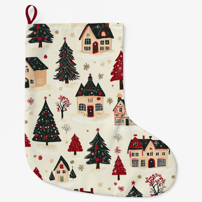 Vintages Weihnachtsmuster aus Holz (9) Großer Weihnachtsstrumpf (Vorderseite)