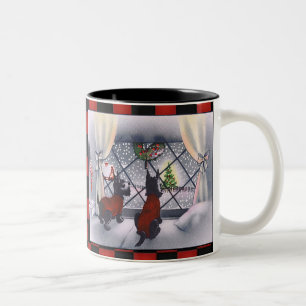 Vintages Weihnachtspatriotische Scottie-Hunde auf Zweifarbige Tasse