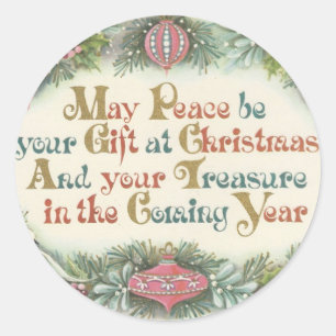 Vintages Weihnachtsrosa mit Tauben Runder Aufkleber