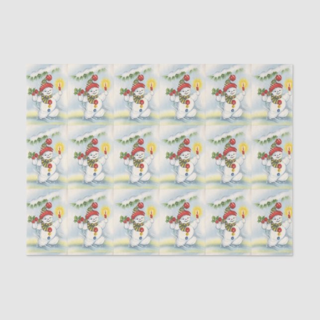 Vintages Weihnachtssnowmanfliesen-Partygewebe Seidenpapier (Vorderseite)