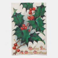 Vintages Weihnachtsstechpalmen-Küchentuch