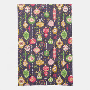 Vintages Weihnachtsverzierungs-Muster Geschirrtuch