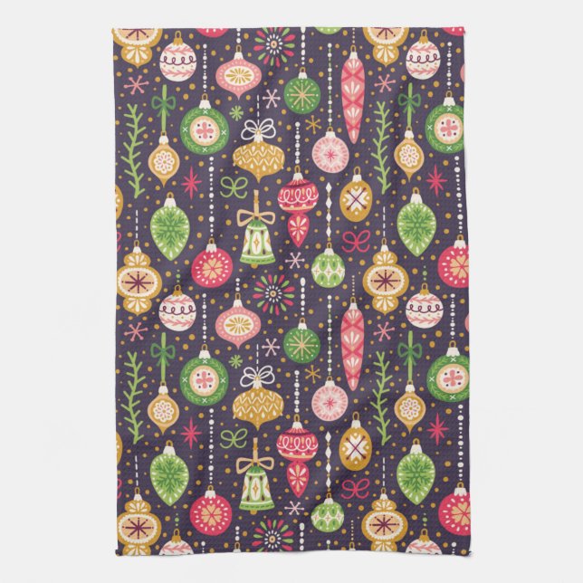 Vintages Weihnachtsverzierungs-Muster Geschirrtuch (Vertikal)