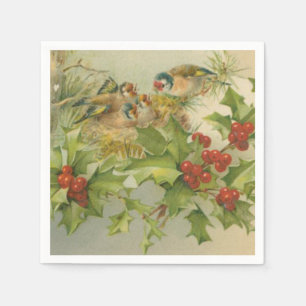 Vintages Weihnachtsvogel-Nest Serviette