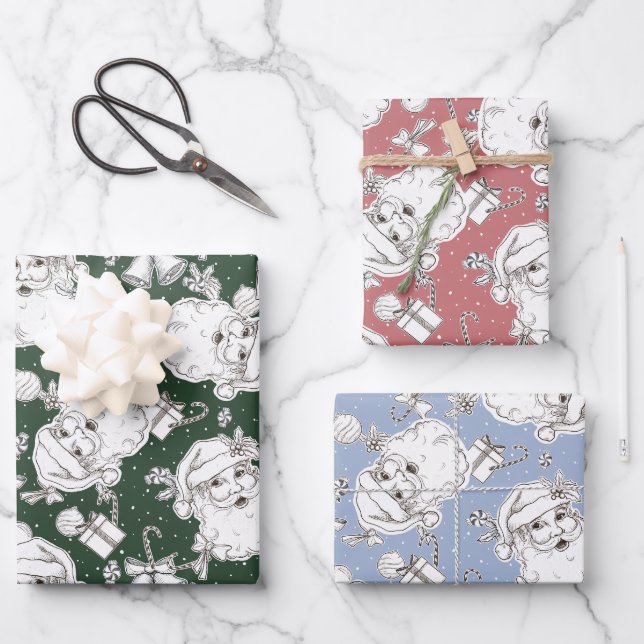 Vintages Weihnachtswackelpapier Geschenkpapier Set (Vorderseite)