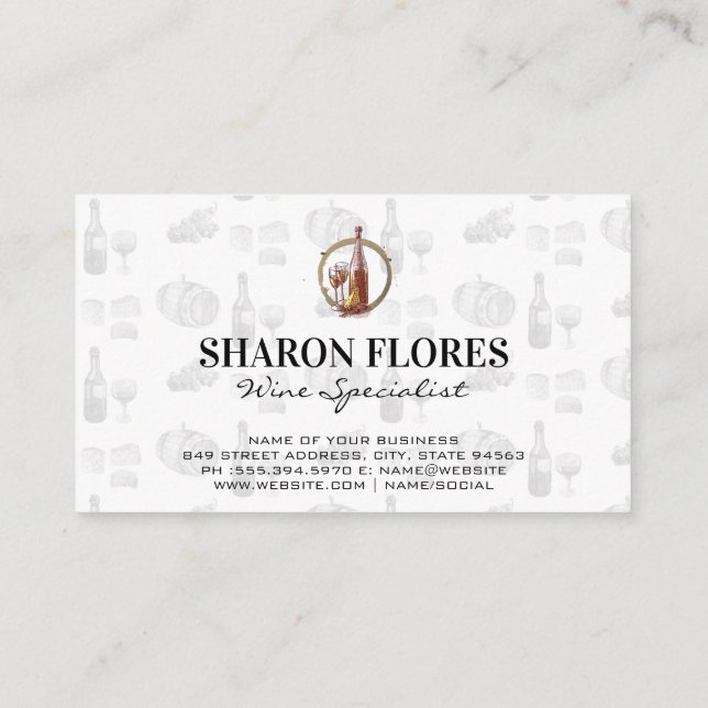 Vintages Weinglas und Flasche Visitenkarte (Rückseite)