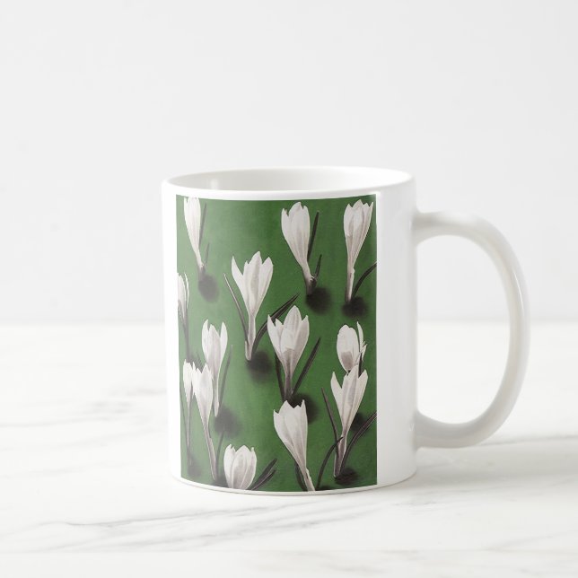 Vintages Weiß Crocus Blumenmuster, Garten Blume Kaffeetasse (Rechts)