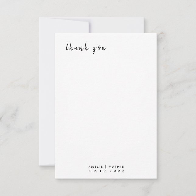 Vintages Weiß Elegant einfach mit Foto Hochzeit Dankeskarte (Vorderseite)