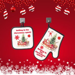 Vintages Weiß im Weihnachtsgeist Ofenhandschuh & Topflappen-Set