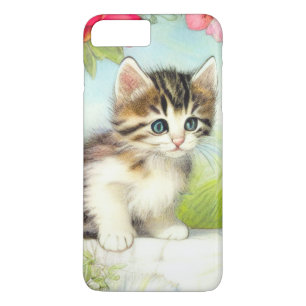 Vintages Weiß und Brown Kitten mit Blume Case-Mate iPhone Hülle