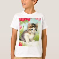 Vintages Weiß und Brown Kitten mit Blume