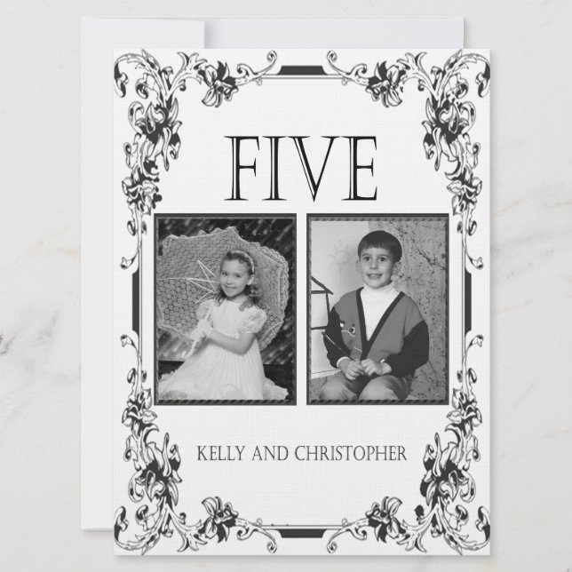 Vintages Weiß und Schwarzes Foto Tischnummer 5 (Vorderseite)