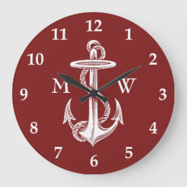 Vintages weißes Anker-Seil-Wein-Rot nautisch Große Wanduhr