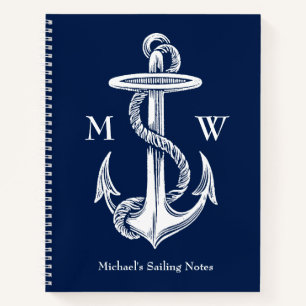 Vintages weißes Ankerseil Navy Blue Monogram Notizbuch