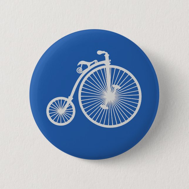 Vintages weißes Fahrrad auf blau Button (Vorderseite)