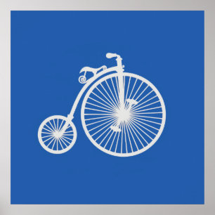 Vintages weißes Fahrrad auf blau Poster