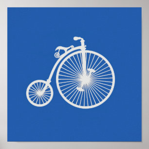 Vintages weißes Fahrrad auf blau Poster