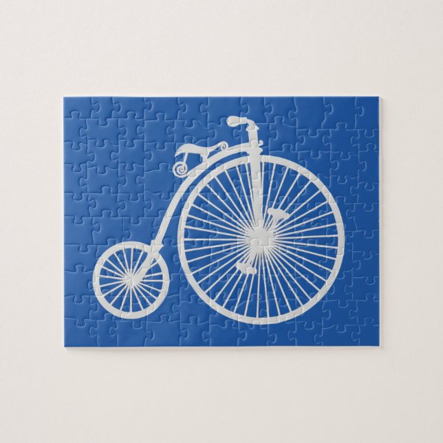 Vintages weißes Fahrrad auf blau Puzzle (Horizontal)