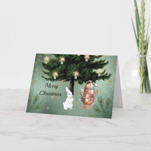 Vintages Weißes Kaninchen Tee Party Weihnachten (Vorderseite)