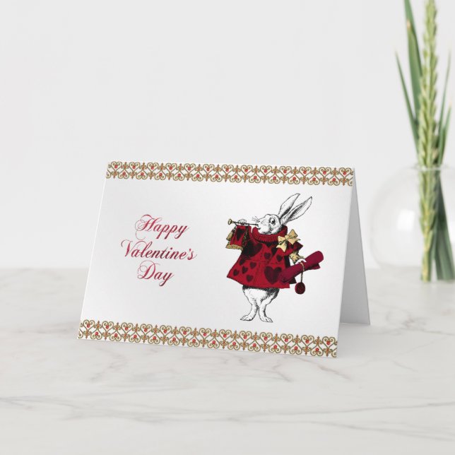 Vintages Weißes Kaninchenherz Valentin Feiertagskarte (Vorderseite)