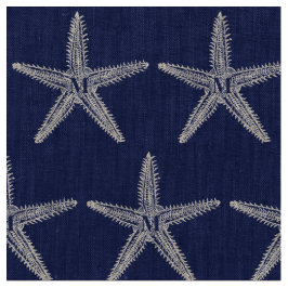 Vintages weißes Starfish-Monogramm-Küstenleinen Stoff