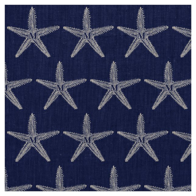 Vintages weißes Starfish-Monogramm-Küstenleinen Stoff (Muster)