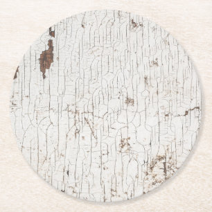 Vintages Weißgestrichenes Holz Runder Pappuntersetzer