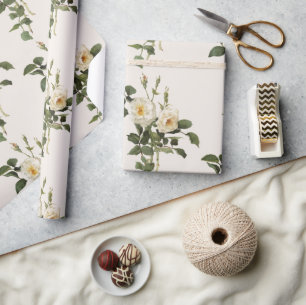 Vintages Weißrosen-Blume Blumenmuster Geschenkpapier