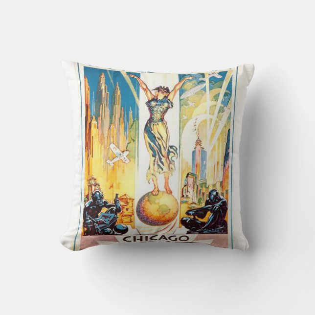 Vintages Weltmesse-Chicago-Plakat 1933 Kissen (Vorderseite)
