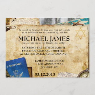 Vintages Weltreise-Bar/Schläger Mitzvah Einladung