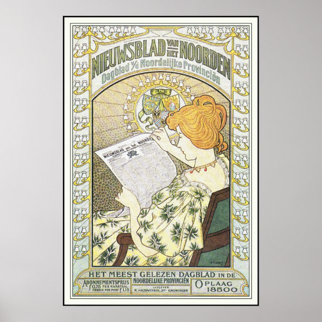 Vintages Werbeplakat: Niederländische Zeitung Poster (Vorne)