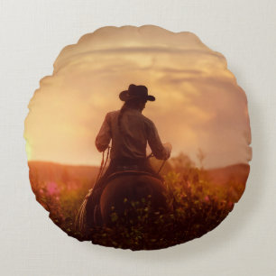 Vintages Western Cowboy-Portrait Rundes Kissen
