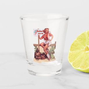 Vintages Western-Cowgirl mit Sattel-und Schnapsglas